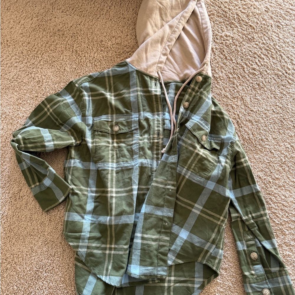 Green Plaid Shirt with Hood